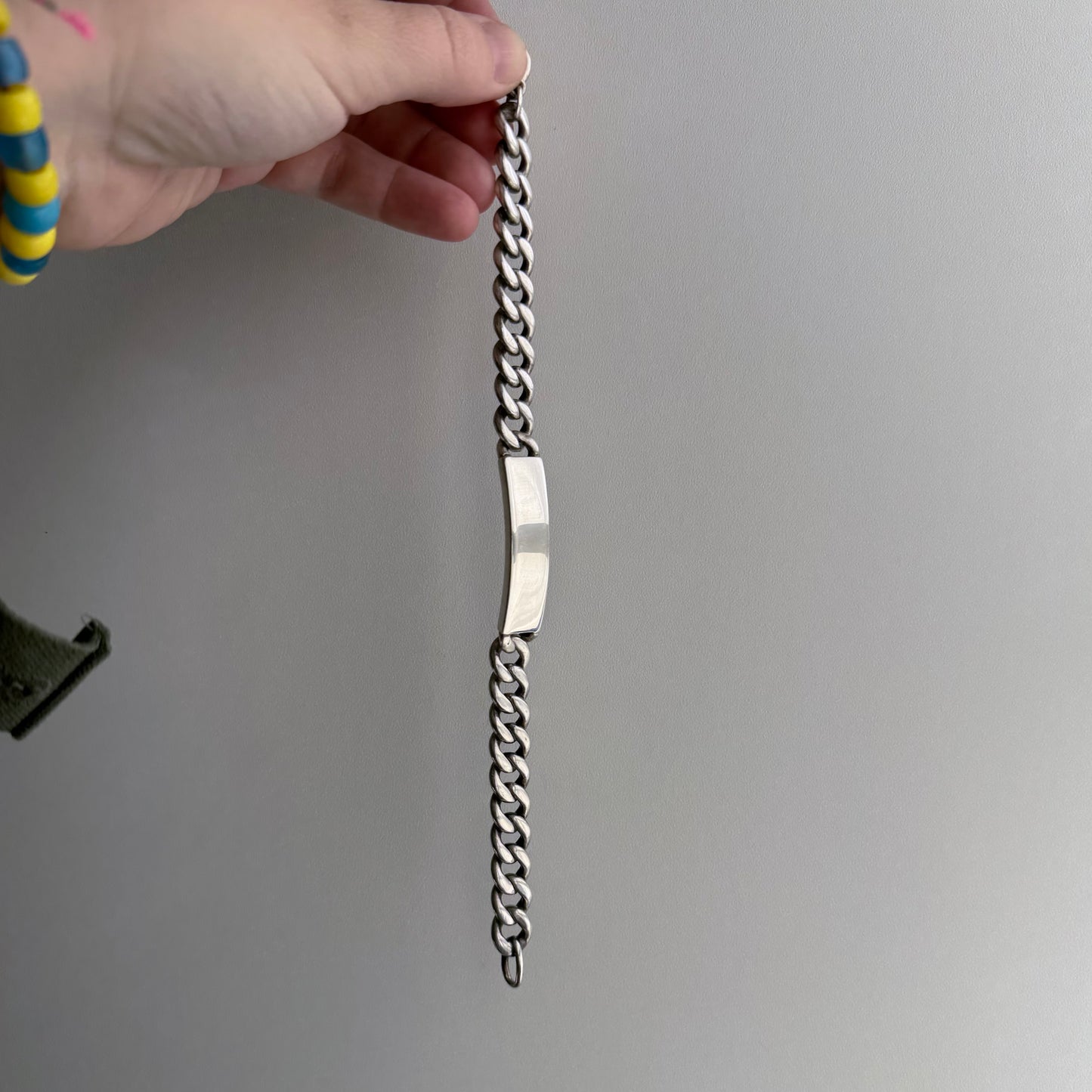 V I N T A G E // blank slate / sterling silver heavy chunky mid century curb chain ID bracelet / 8", 52.5g