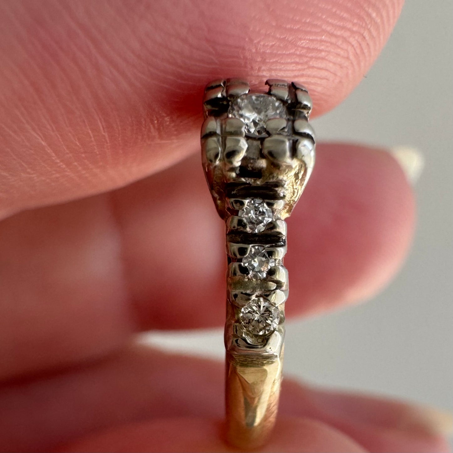 V I N T A G E // pinky promise / 14k and diamond seven stone stackable ring / size 3.5