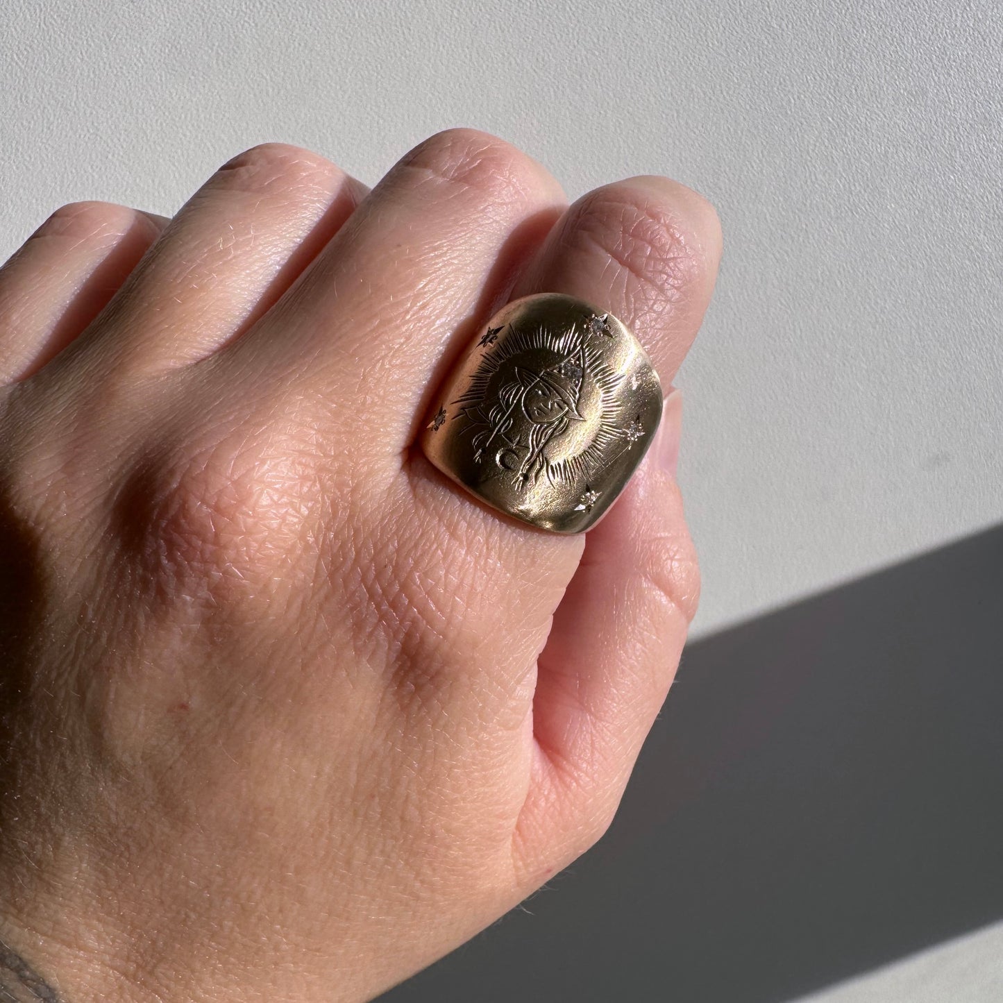 N E W // mystical matriarch / 10k and diamond wide tapered band witch ring / size 6.75