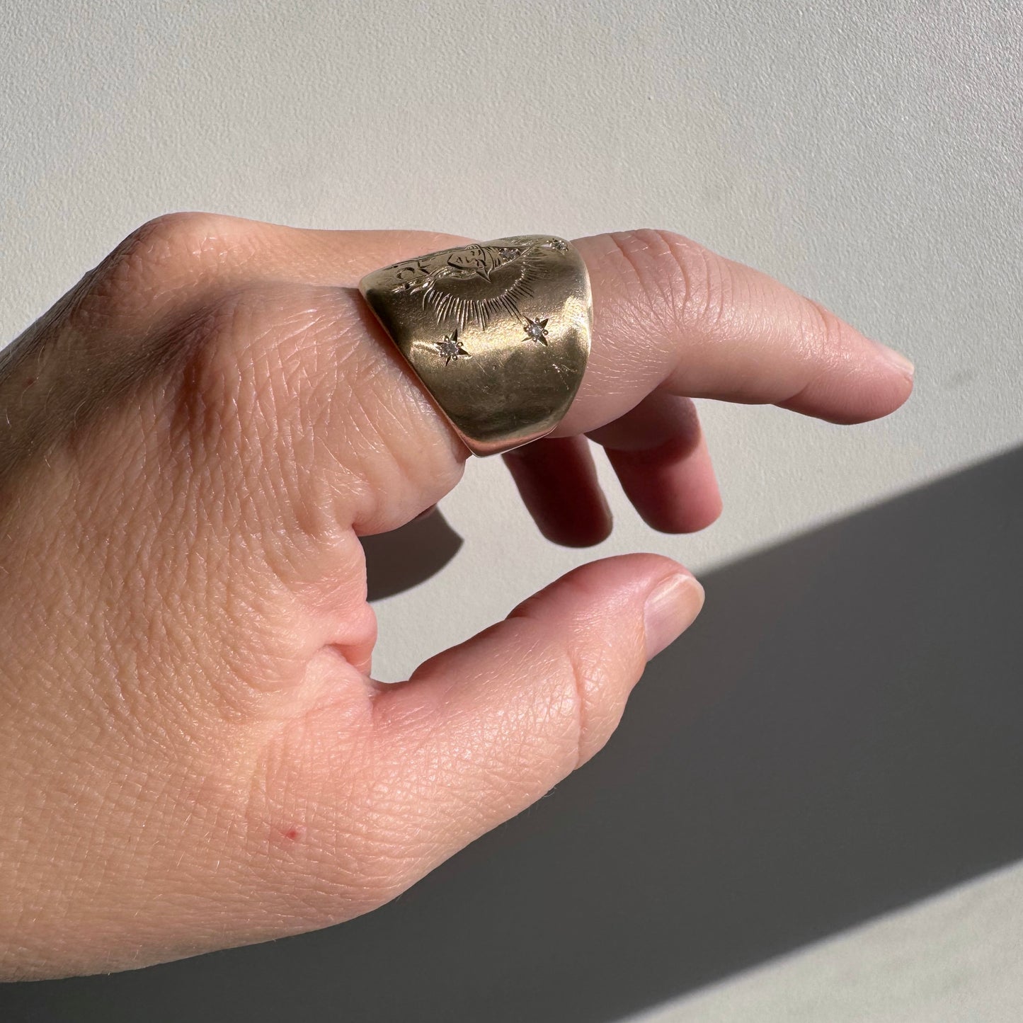N E W // mystical matriarch / 10k and diamond wide tapered band witch ring / size 6.75
