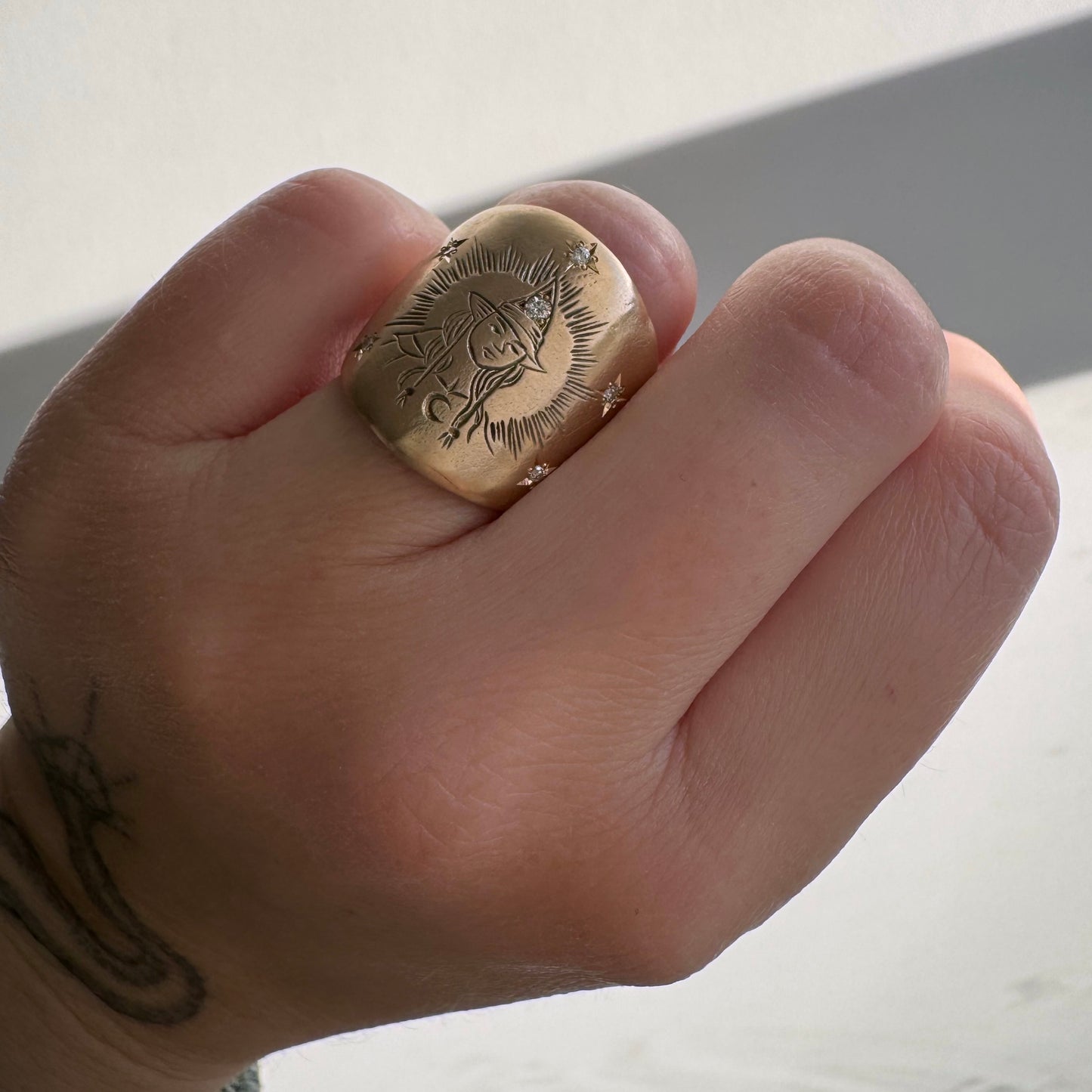 N E W // mystical matriarch / 10k and diamond wide tapered band witch ring / size 6.75