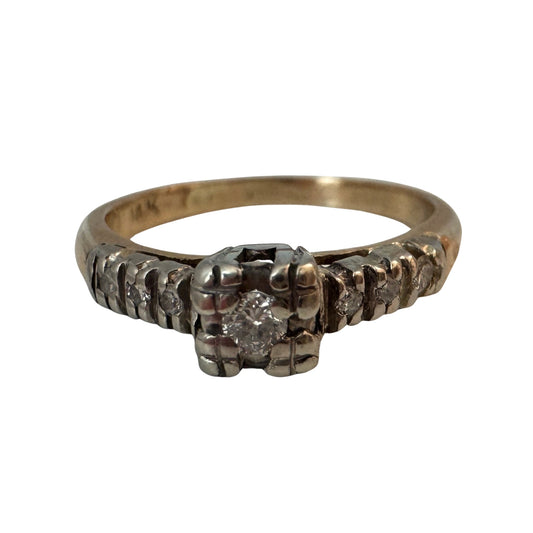 V I N T A G E // pinky promise / 14k and diamond seven stone stackable ring / size 3.5