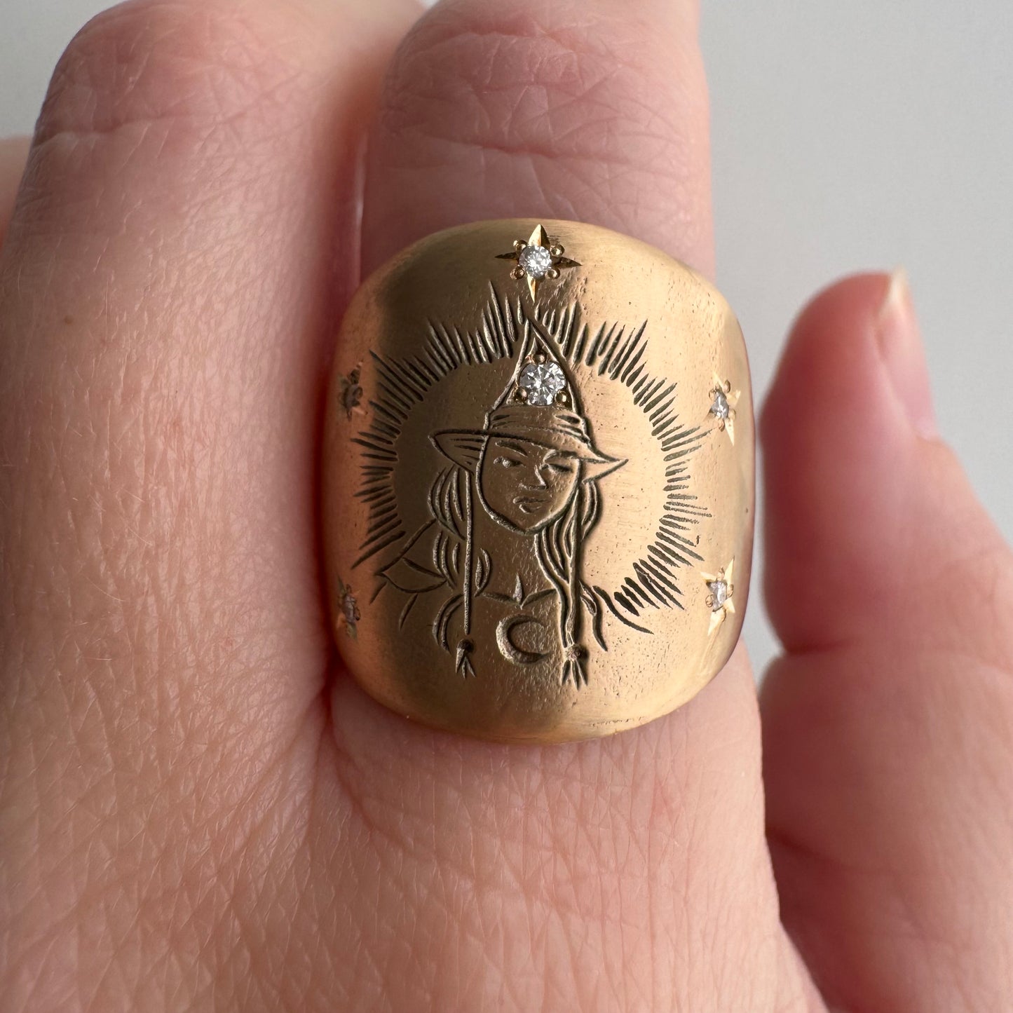 N E W // mystical matriarch / 10k and diamond wide tapered band witch ring / size 6.75