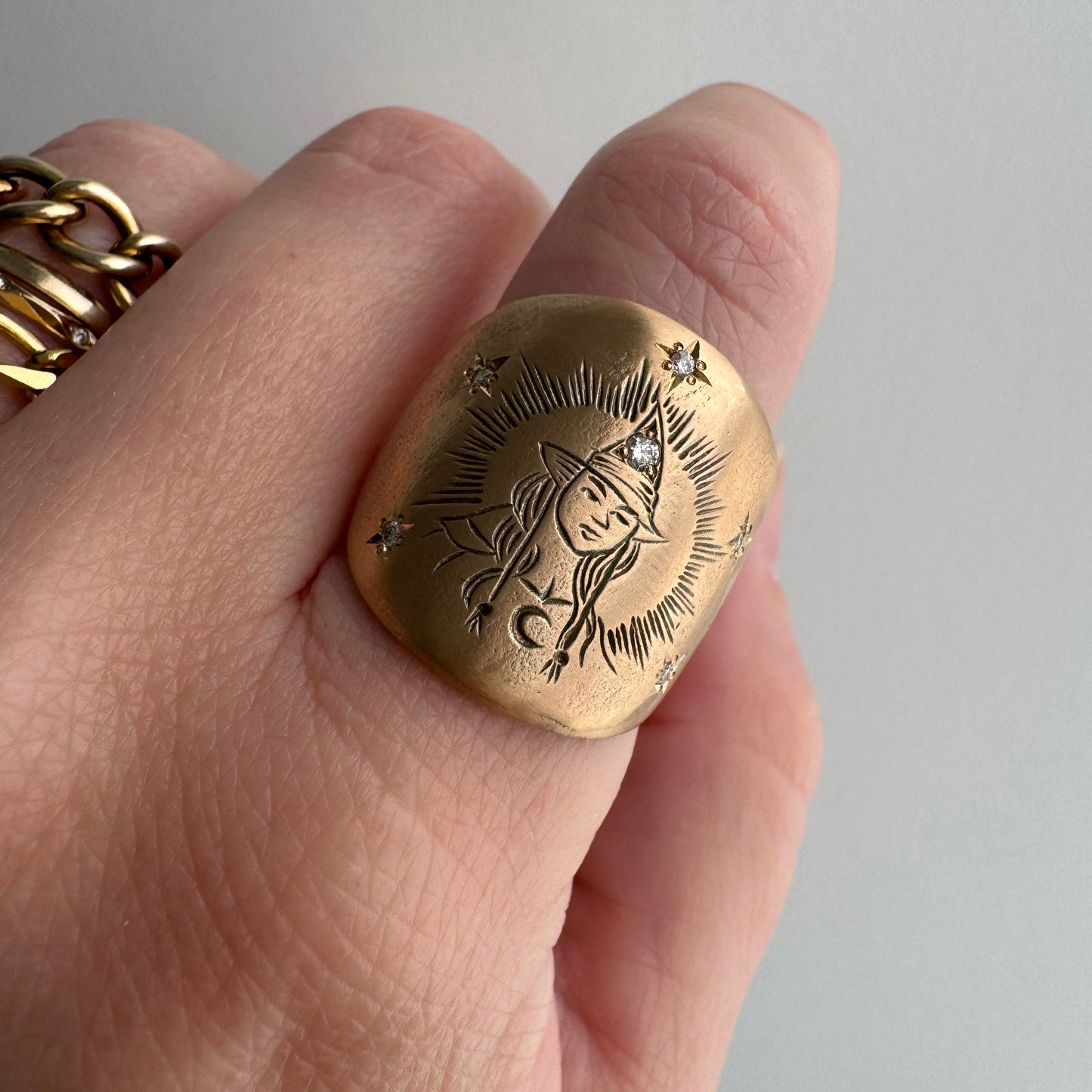 N E W // mystical matriarch / 10k and diamond wide tapered band witch ring / size 6.75