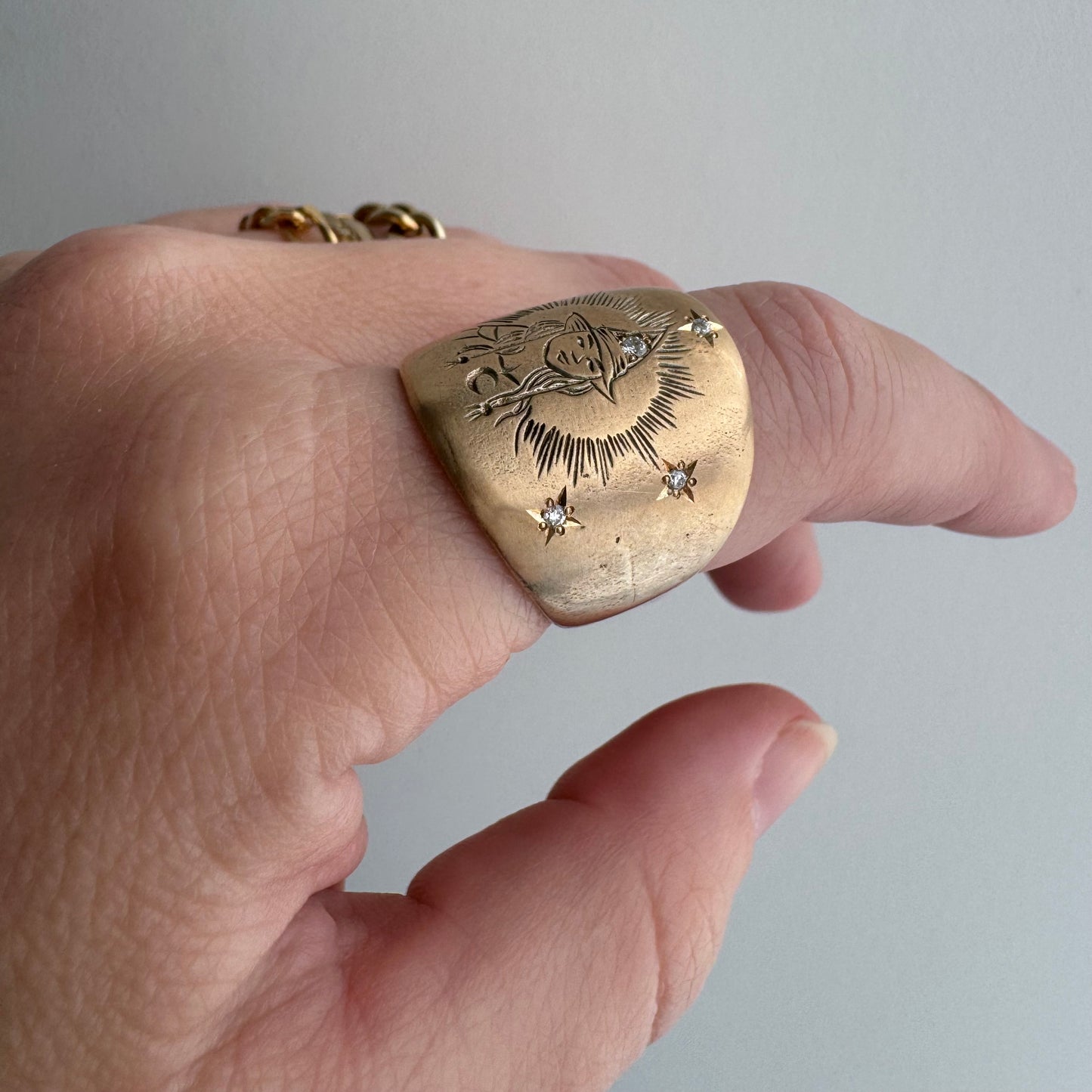 N E W // mystical matriarch / 10k and diamond wide tapered band witch ring / size 6.75