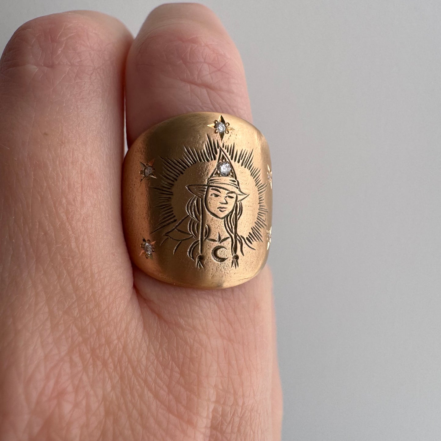 N E W // mystical matriarch / 10k and diamond wide tapered band witch ring / size 6.75