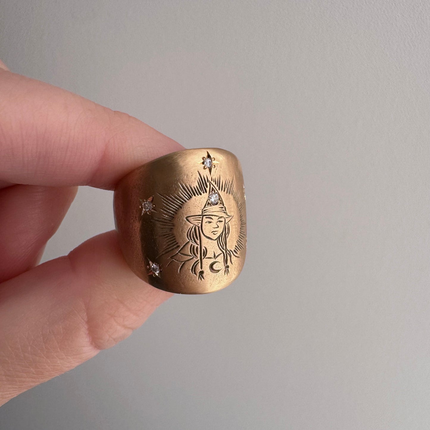 N E W // mystical matriarch / 10k and diamond wide tapered band witch ring / size 6.75