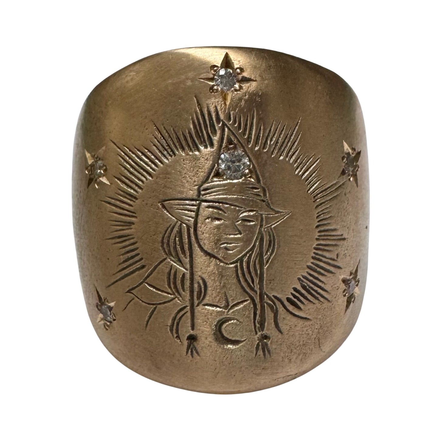 N E W // mystical matriarch / 10k and diamond wide tapered band witch ring / size 6.75