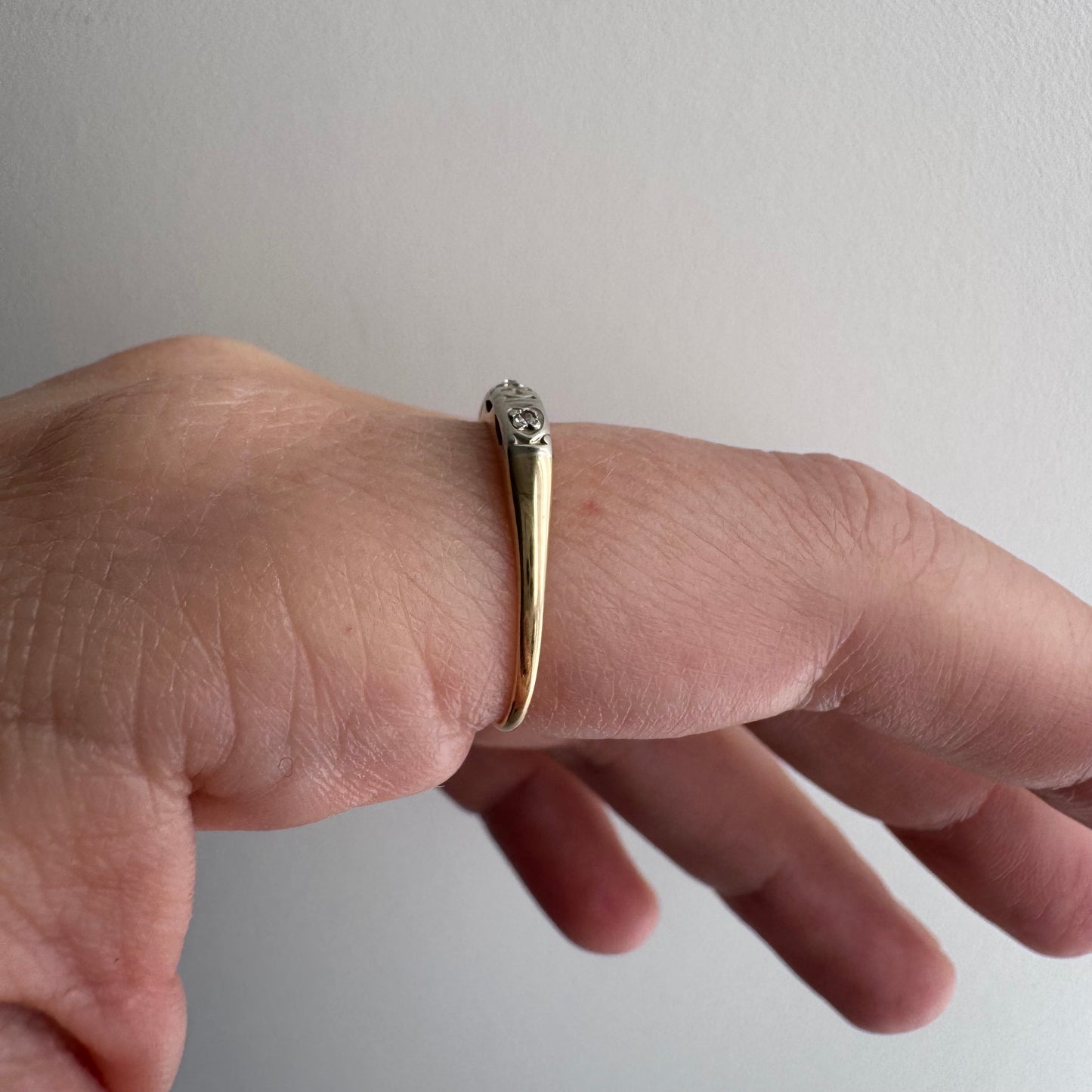 V I N T A G E // peculiar petals/ 14k yellow and white gold late art deco diamond band / size 6