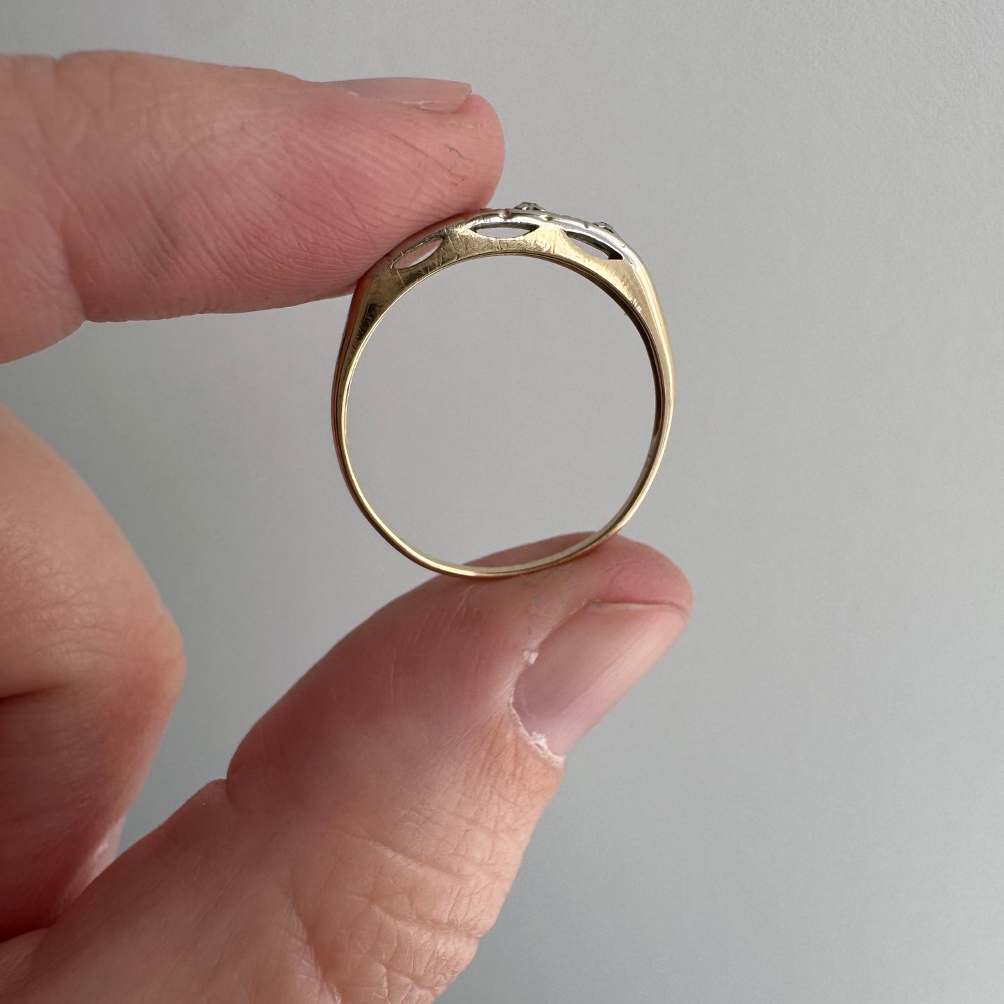 V I N T A G E // peculiar petals/ 14k yellow and white gold late art deco diamond band / size 6