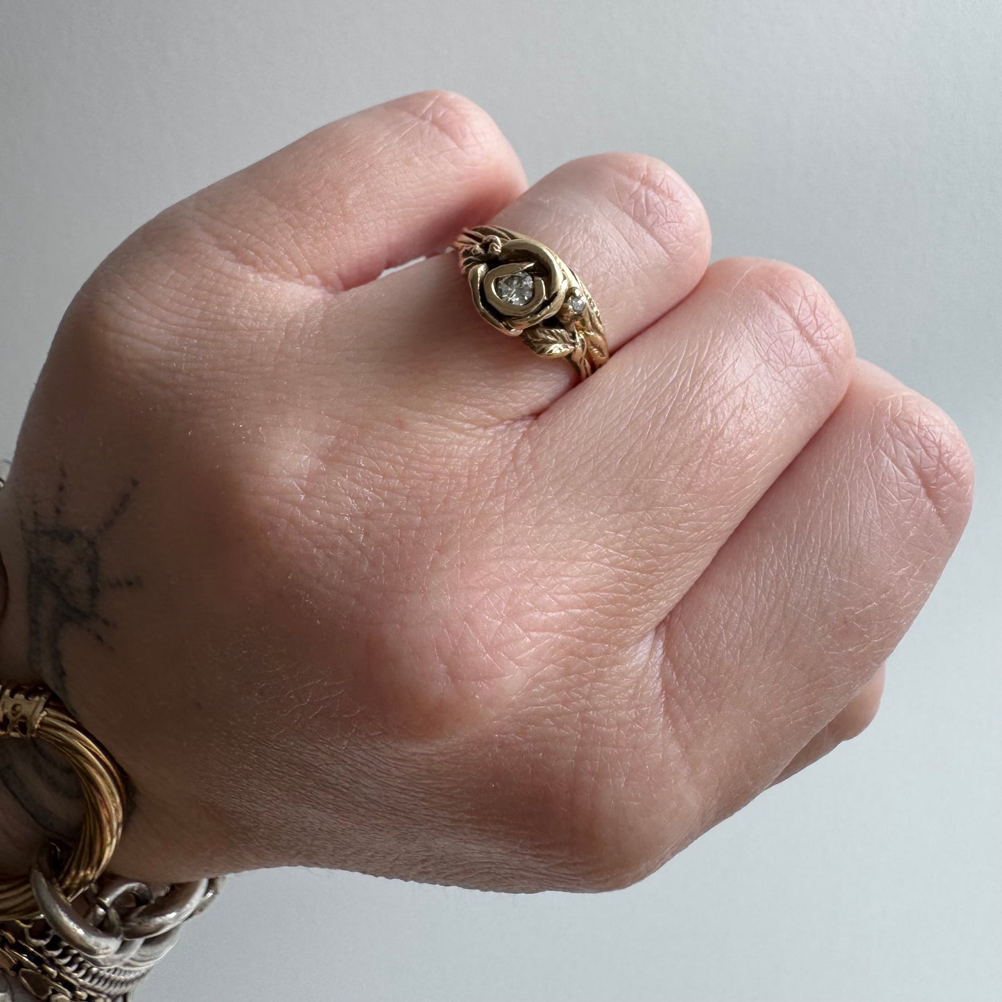 V I N T A G E // blooming love / 14k art nouveau inspired floral wedding set / size 5.25