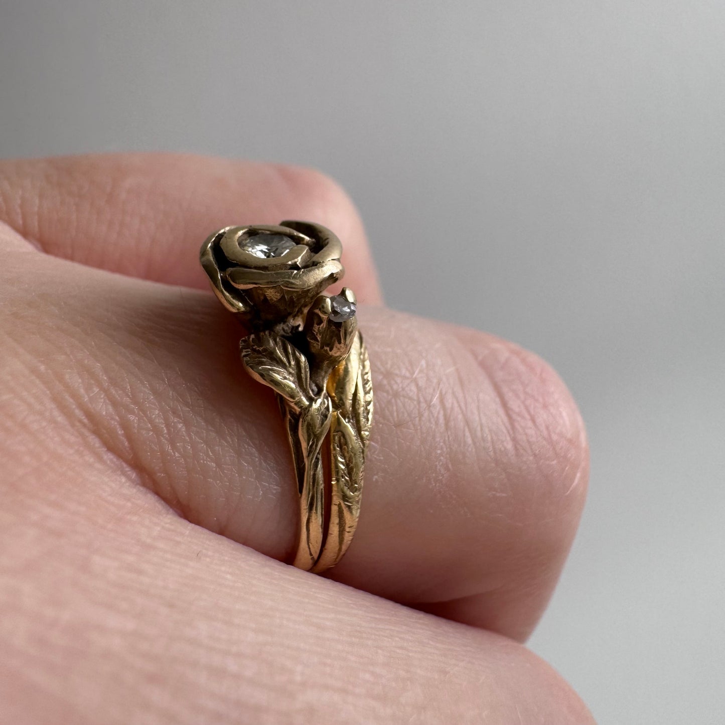 V I N T A G E // blooming love / 14k art nouveau inspired floral wedding set / size 5.25