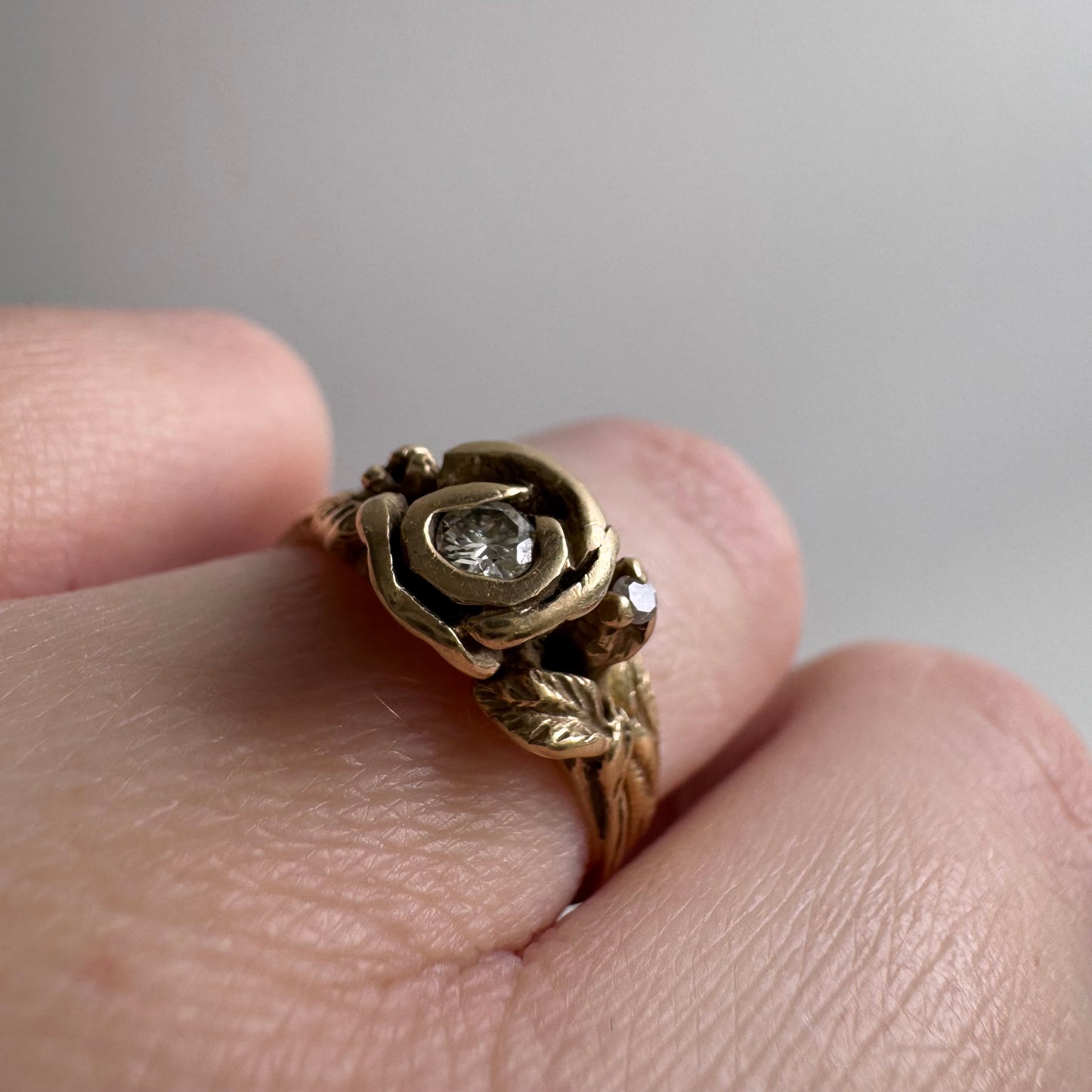V I N T A G E // blooming love / 14k art nouveau inspired floral wedding set / size 5.25