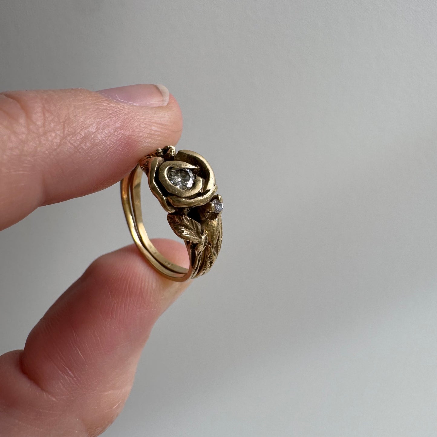 V I N T A G E // blooming love / 14k art nouveau inspired floral wedding set / size 5.25