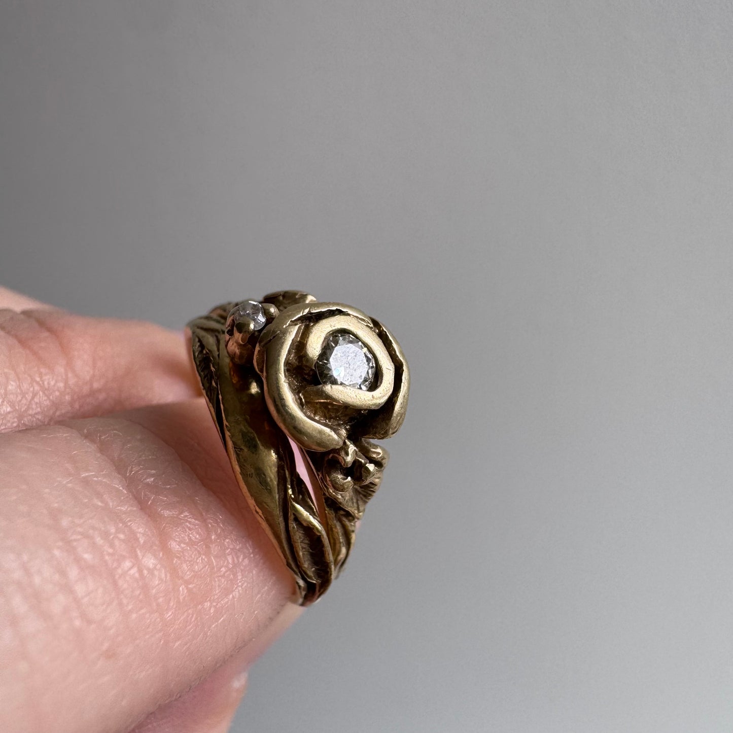 V I N T A G E // blooming love / 14k art nouveau inspired floral wedding set / size 5.25