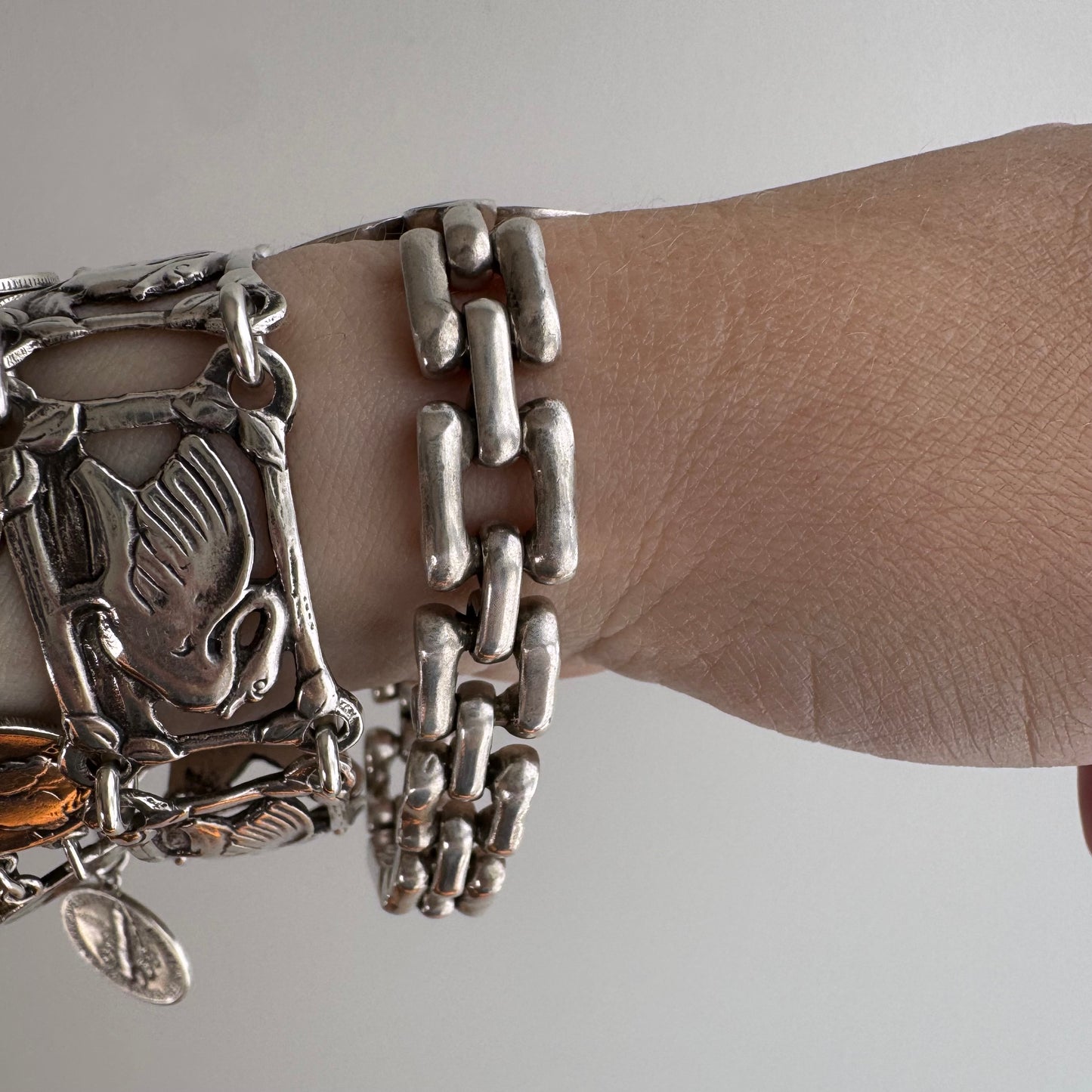 V I N T A G E // azurmalachite bloom / 950 silver flower and link bracelet / 7 3/8", 40.3g