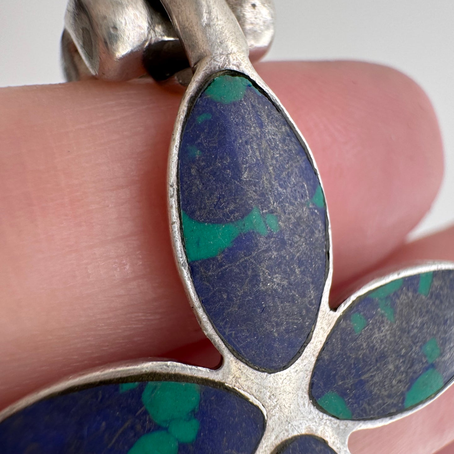 V I N T A G E // azurmalachite bloom / 950 silver flower and link bracelet / 7 3/8", 40.3g