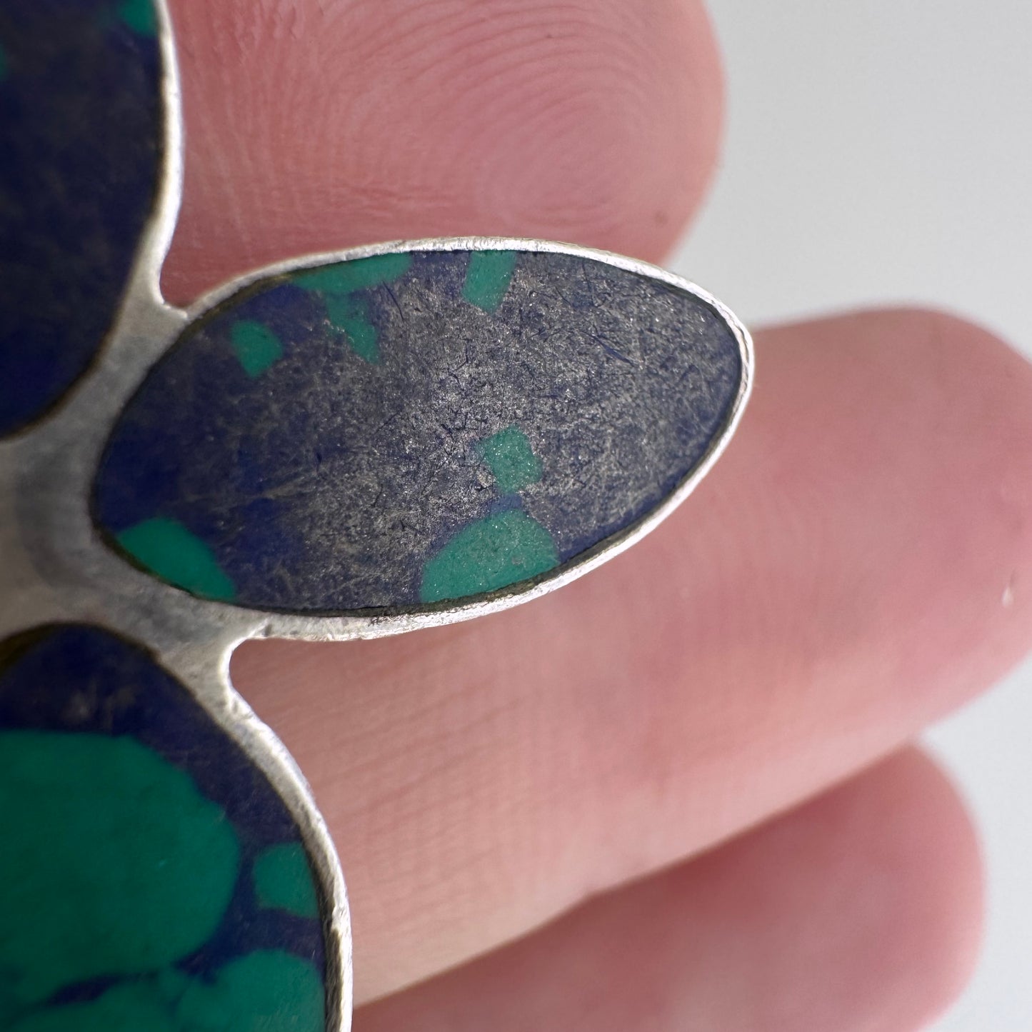 V I N T A G E // azurmalachite bloom / 950 silver flower and link bracelet / 7 3/8", 40.3g