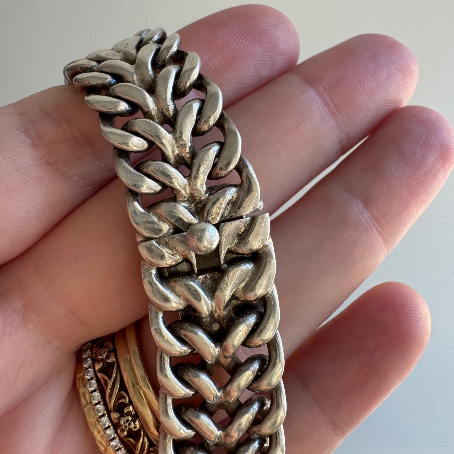 V I N T A G E // matriarchal link / sterling silver Taxco flat woven link chain necklace / 16.75", 107.5g