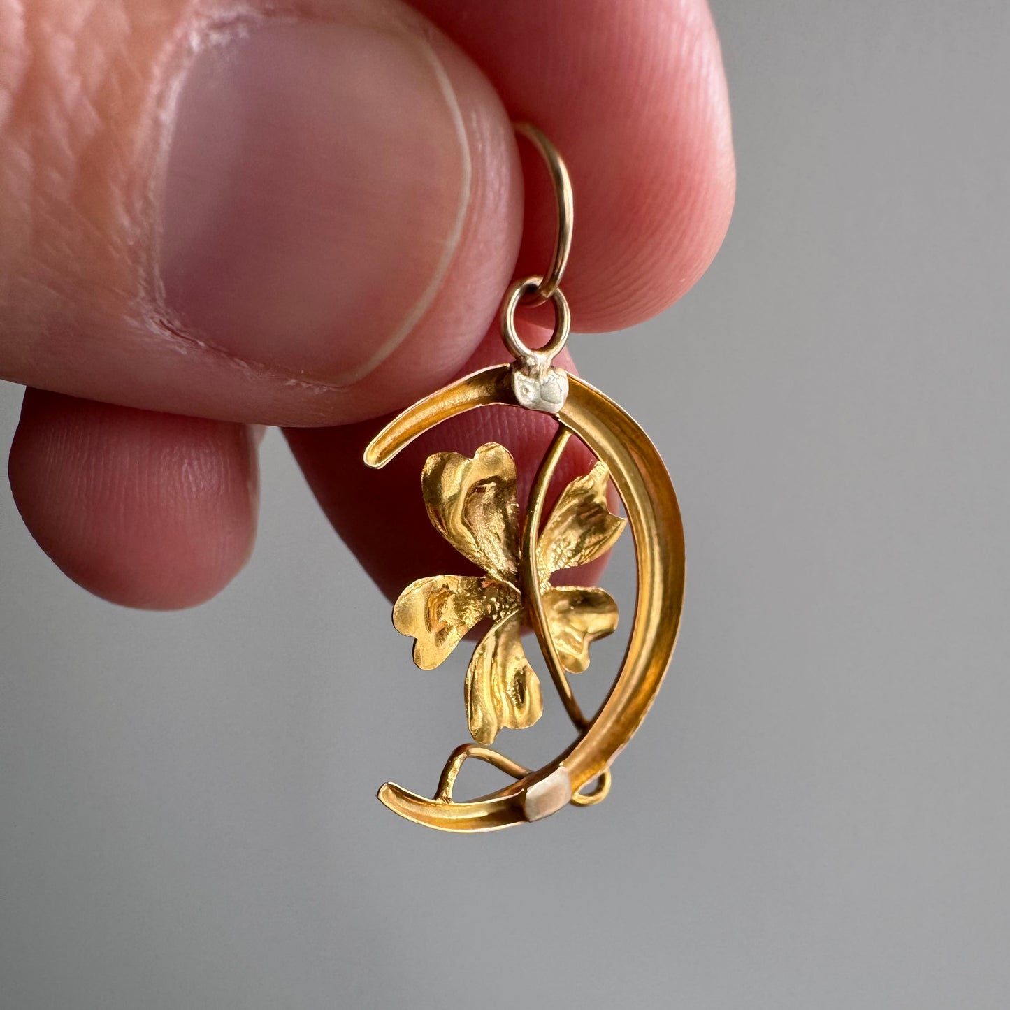 reimagined V I N T A G E // bloom and moon / 10k and paste flower and crescent moon / a conversion pendant