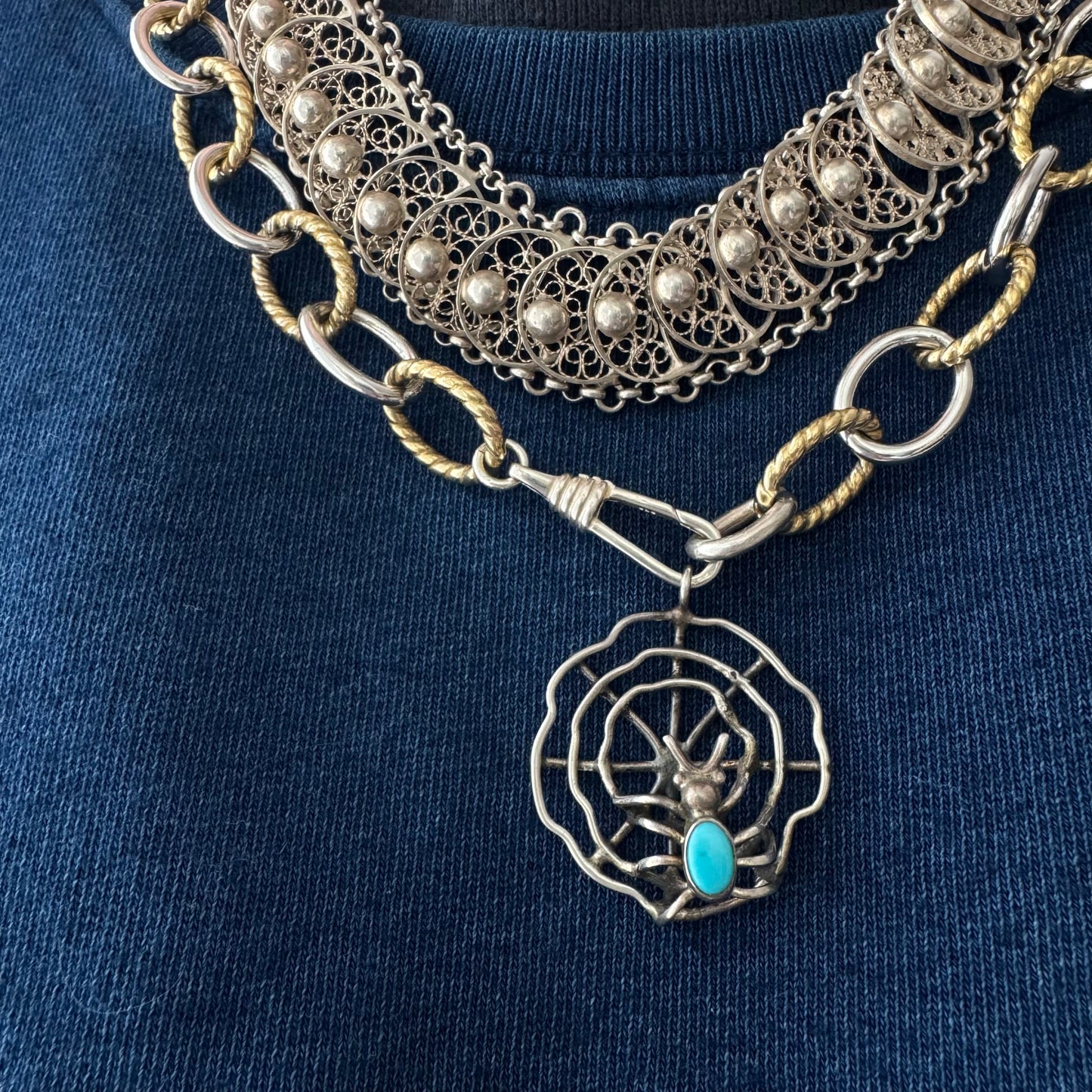 V I N T A G E // many many moons / eastern European 835 silver crescent moon filigree link flat chain necklace / 16.75", 54g