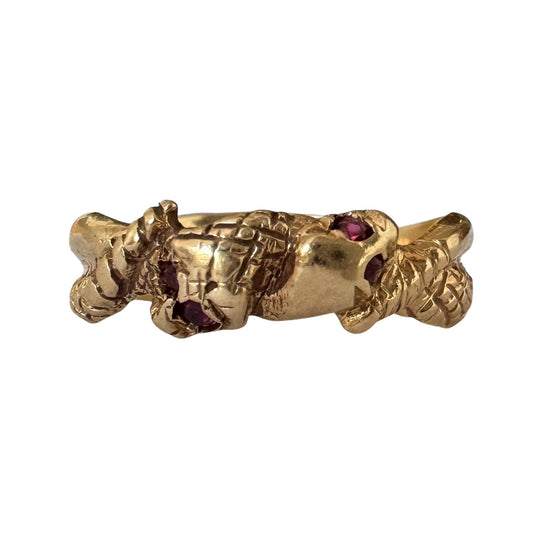 E S T A T E // tois and moi serpents / 14k and ruby double snake band / size 4.5