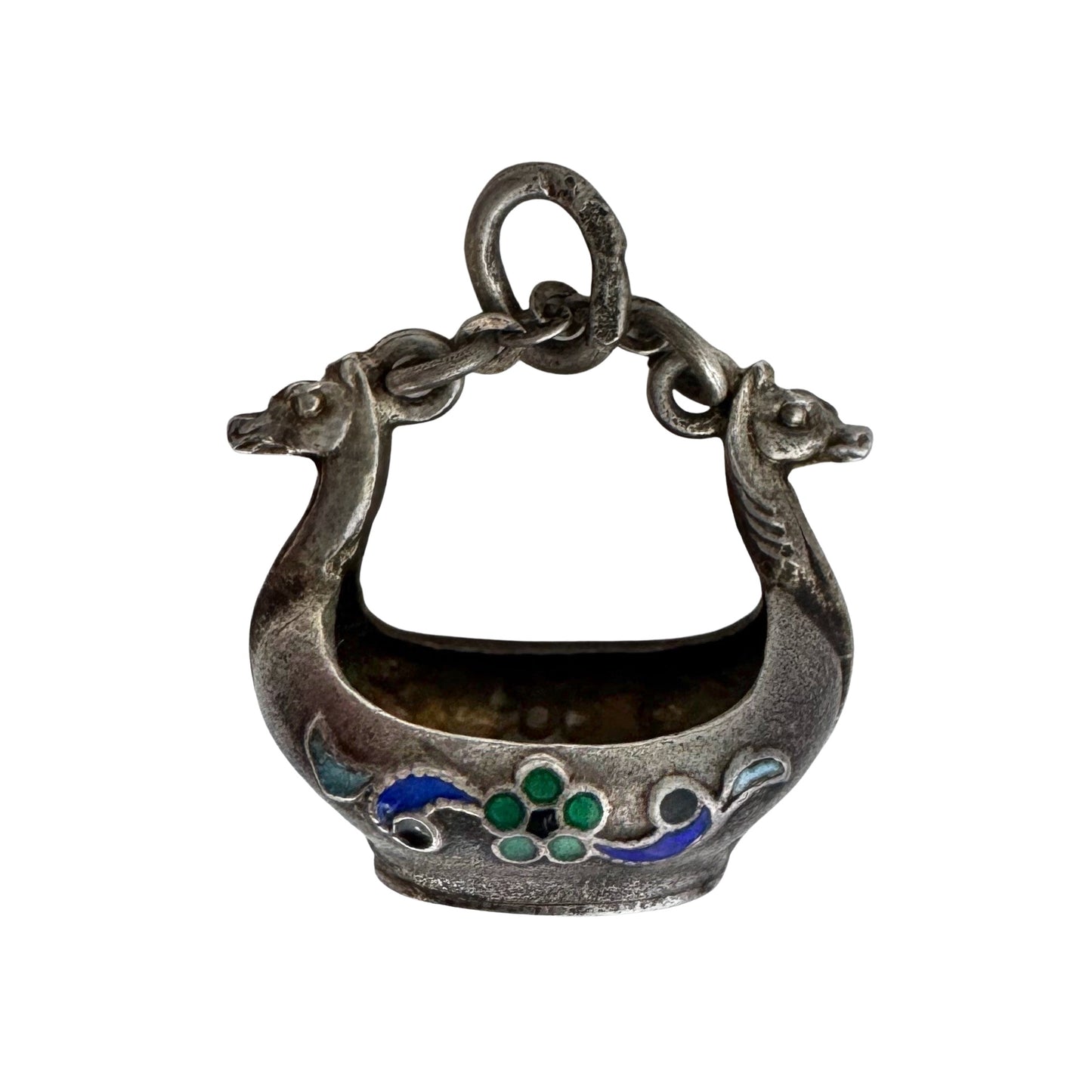 V I N T A G E // like the vikings / sterling silver and enamel adorned viking sea vessel / a pendant