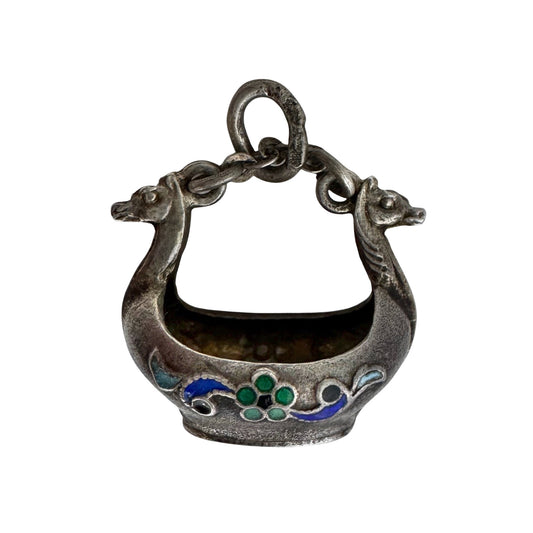 V I N T A G E // like the vikings / sterling silver and enamel adorned viking sea vessel / a pendant