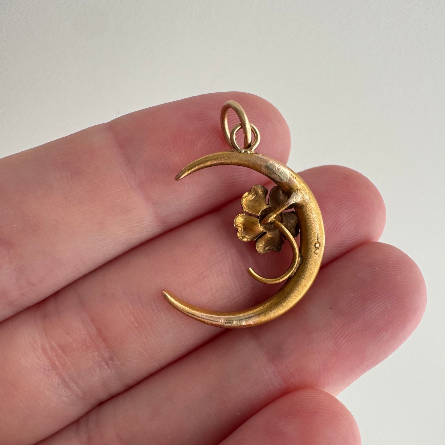 reimagined A N T I Q U E // sweetest bloom / 10k and seed pearl crescent moon and flower / a conversion pendant