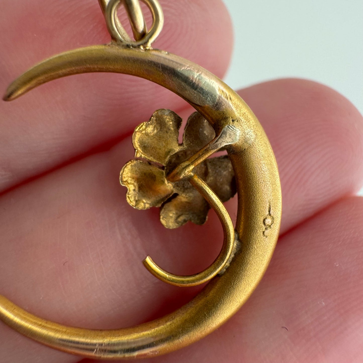 reimagined A N T I Q U E // sweetest bloom / 10k and seed pearl crescent moon and flower / a conversion pendant