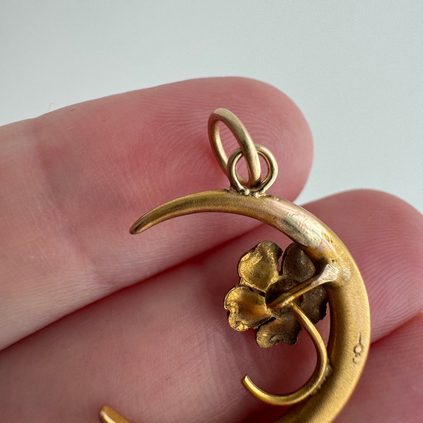 reimagined A N T I Q U E // sweetest bloom / 10k and seed pearl crescent moon and flower / a conversion pendant