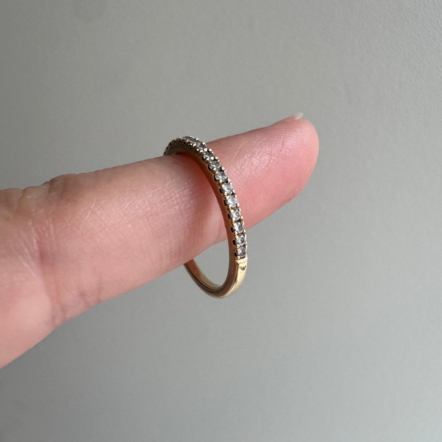 E S T A T E // 18 in a row / 14k yellow pave diamond modern pipe cut half eternity band / size 6.75
