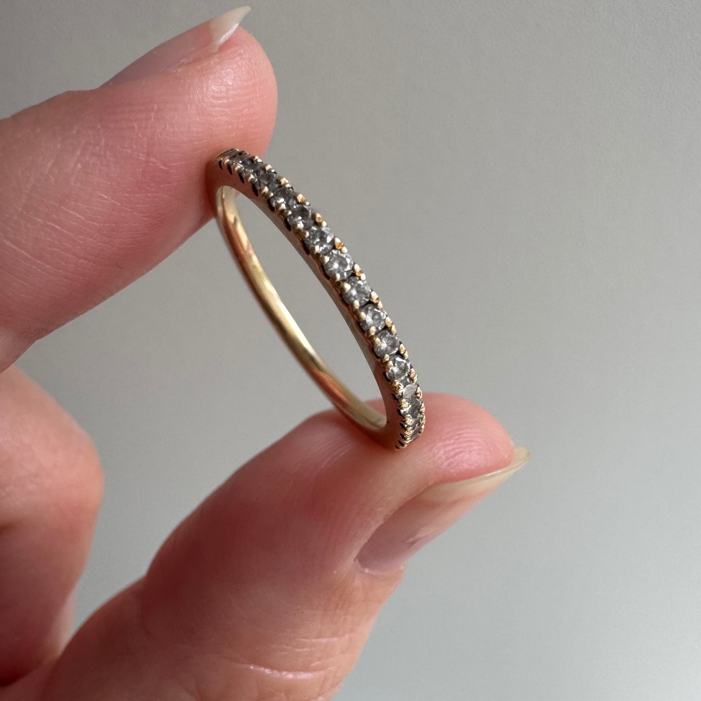 E S T A T E // 18 in a row / 14k yellow pave diamond modern pipe cut half eternity band / size 6.75