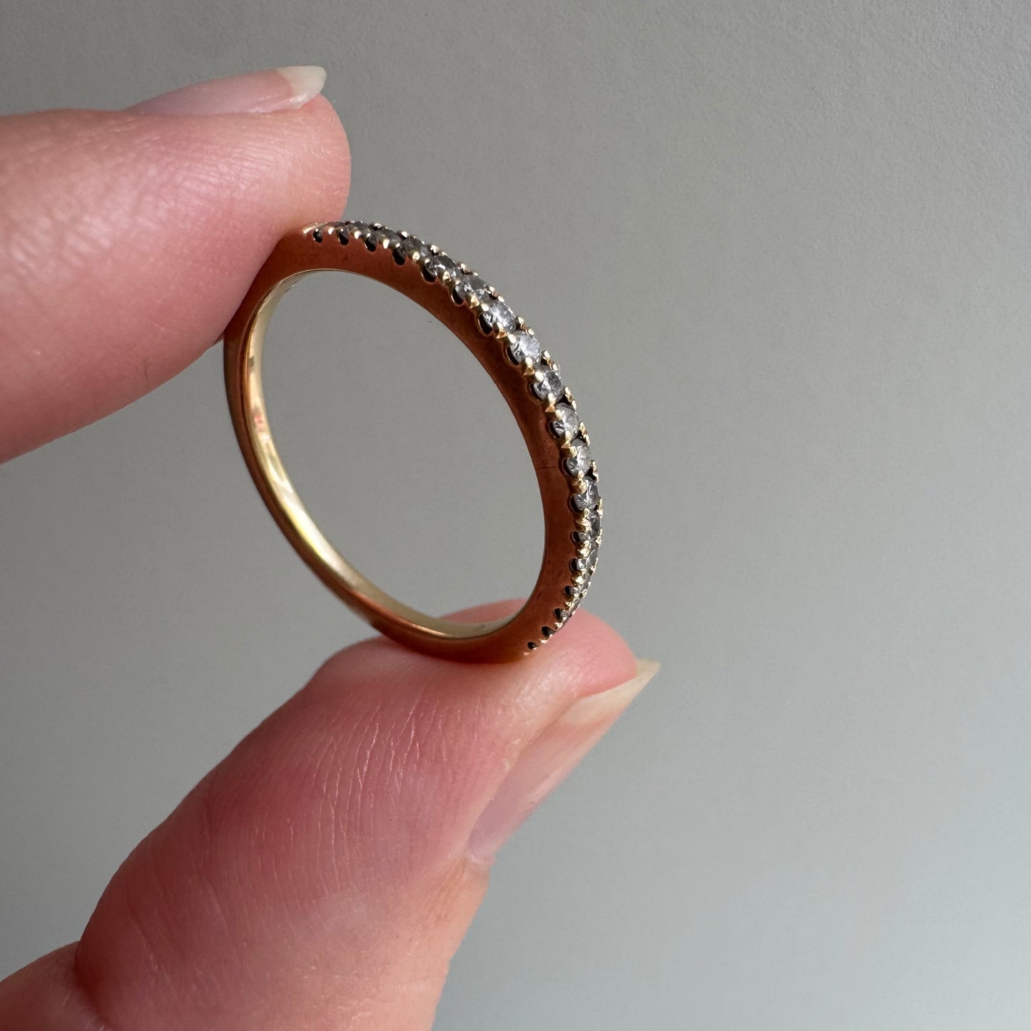 E S T A T E // 18 in a row / 14k yellow pave diamond modern pipe cut half eternity band / size 6.75