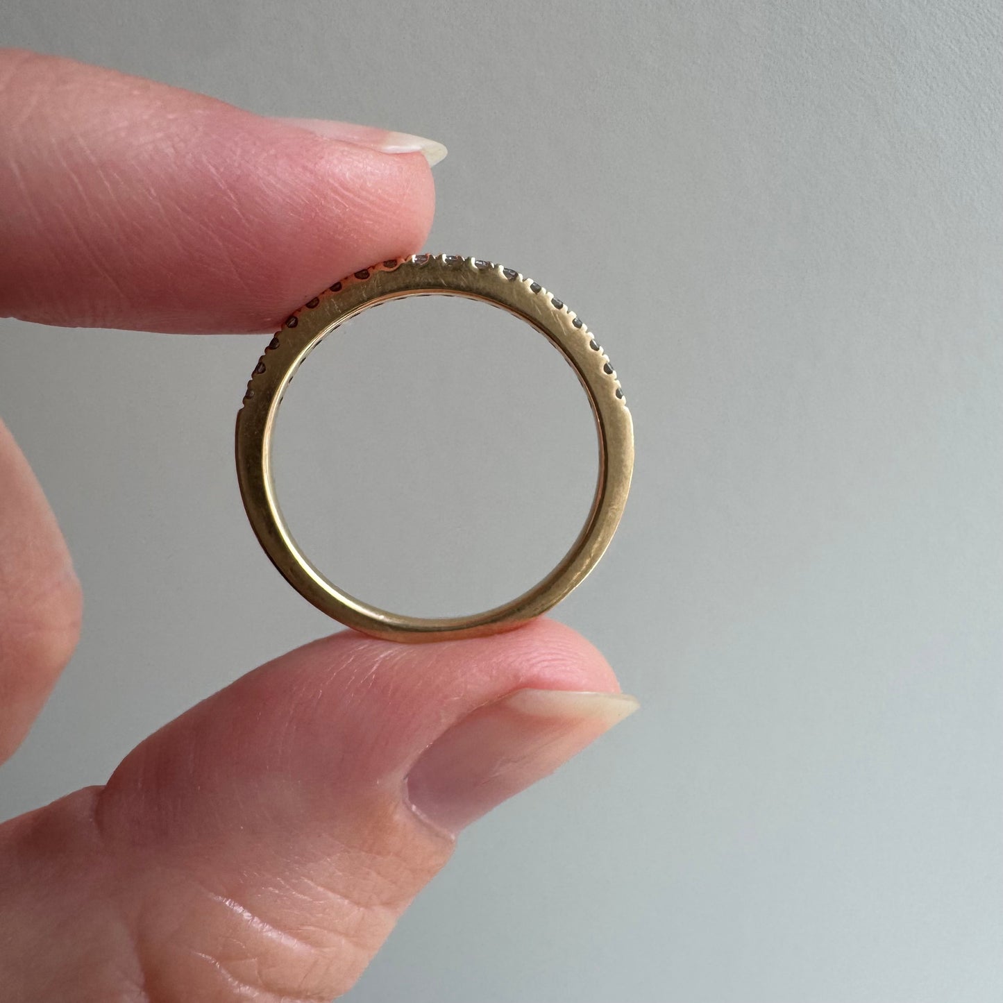 E S T A T E // 18 in a row / 14k yellow pave diamond modern pipe cut half eternity band / size 6.75