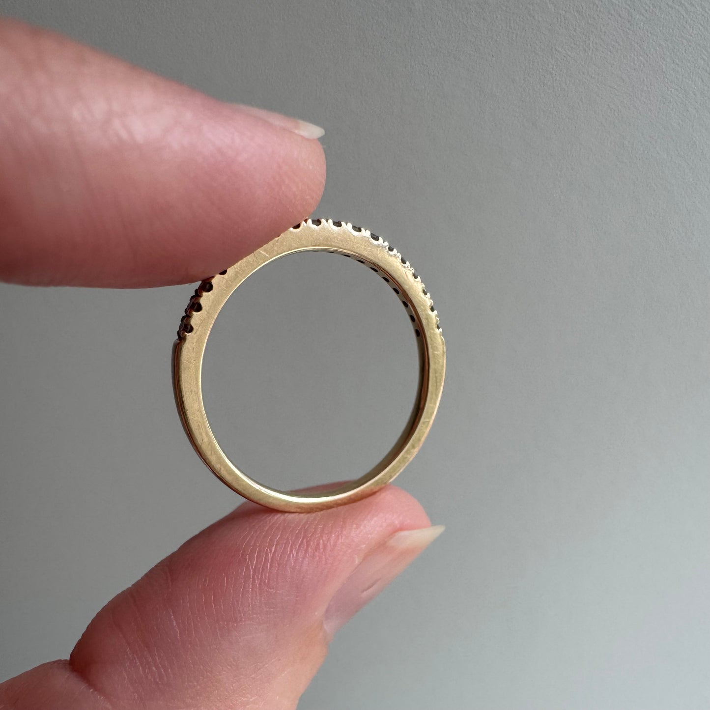 E S T A T E // 18 in a row / 14k yellow pave diamond modern pipe cut half eternity band / size 6.75