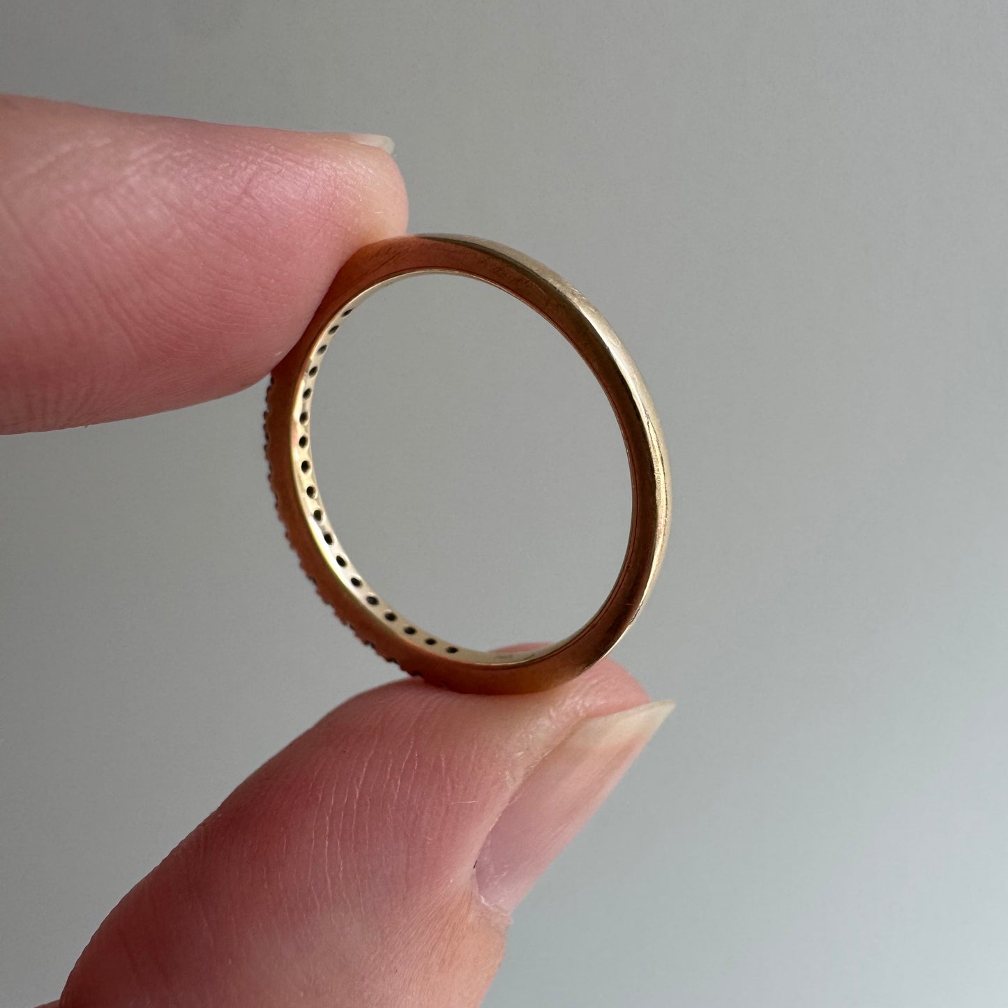 E S T A T E // 18 in a row / 14k yellow pave diamond modern pipe cut half eternity band / size 6.75
