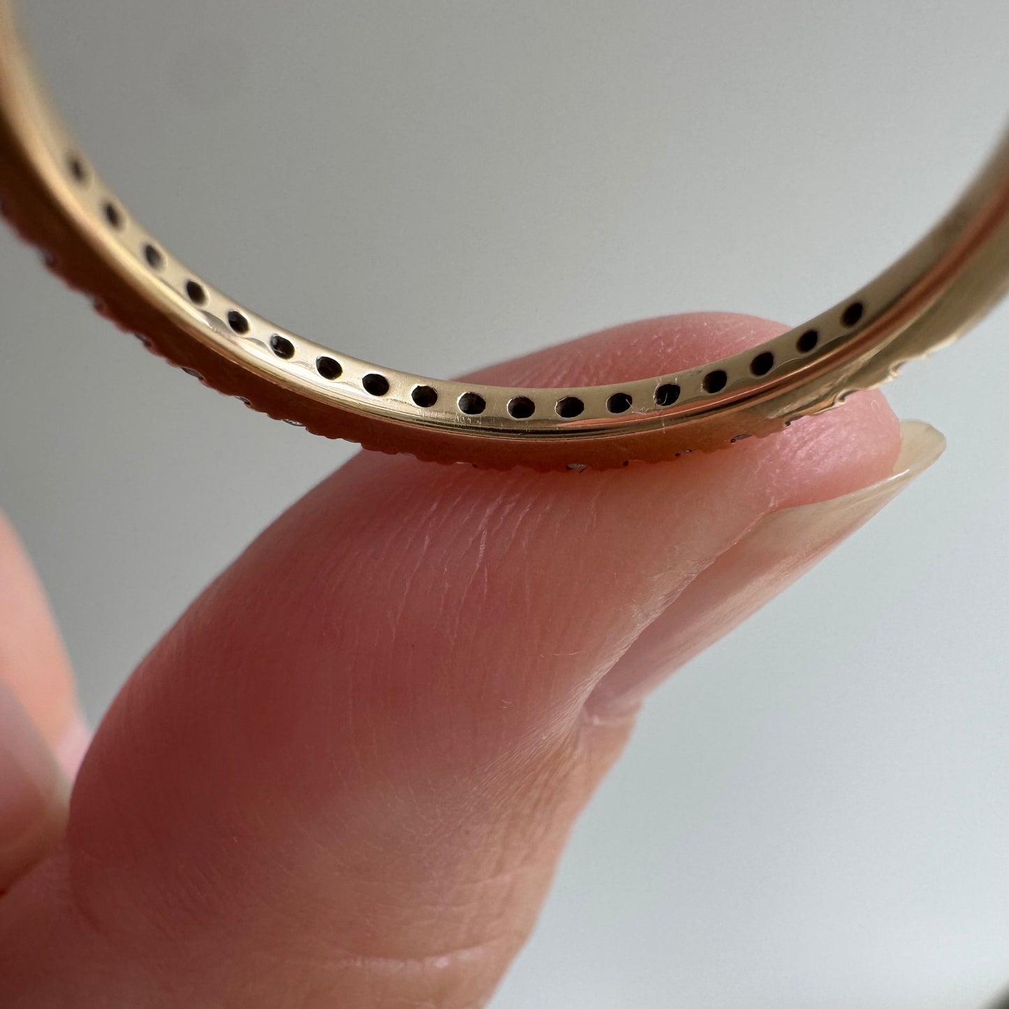 E S T A T E // 18 in a row / 14k yellow pave diamond modern pipe cut half eternity band / size 6.75