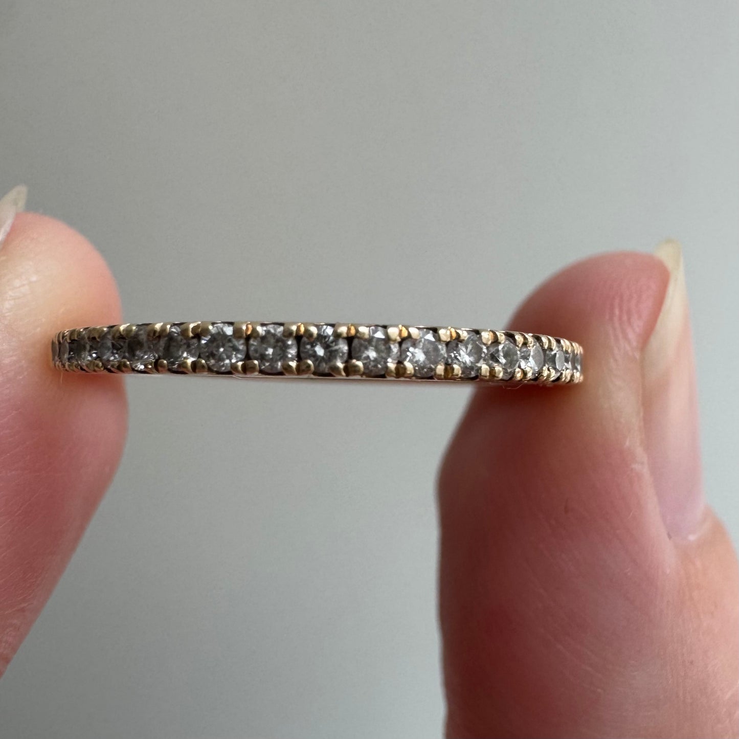 E S T A T E // 18 in a row / 14k yellow pave diamond modern pipe cut half eternity band / size 6.75