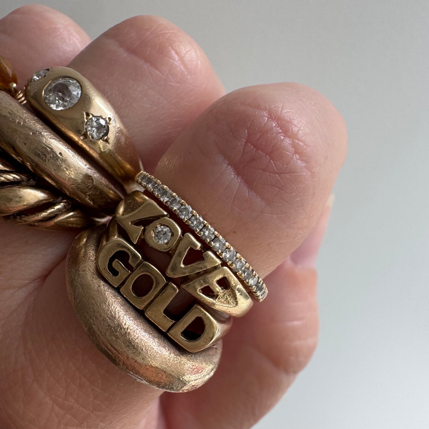 E S T A T E // 18 in a row / 14k yellow pave diamond modern pipe cut half eternity band / size 6.75