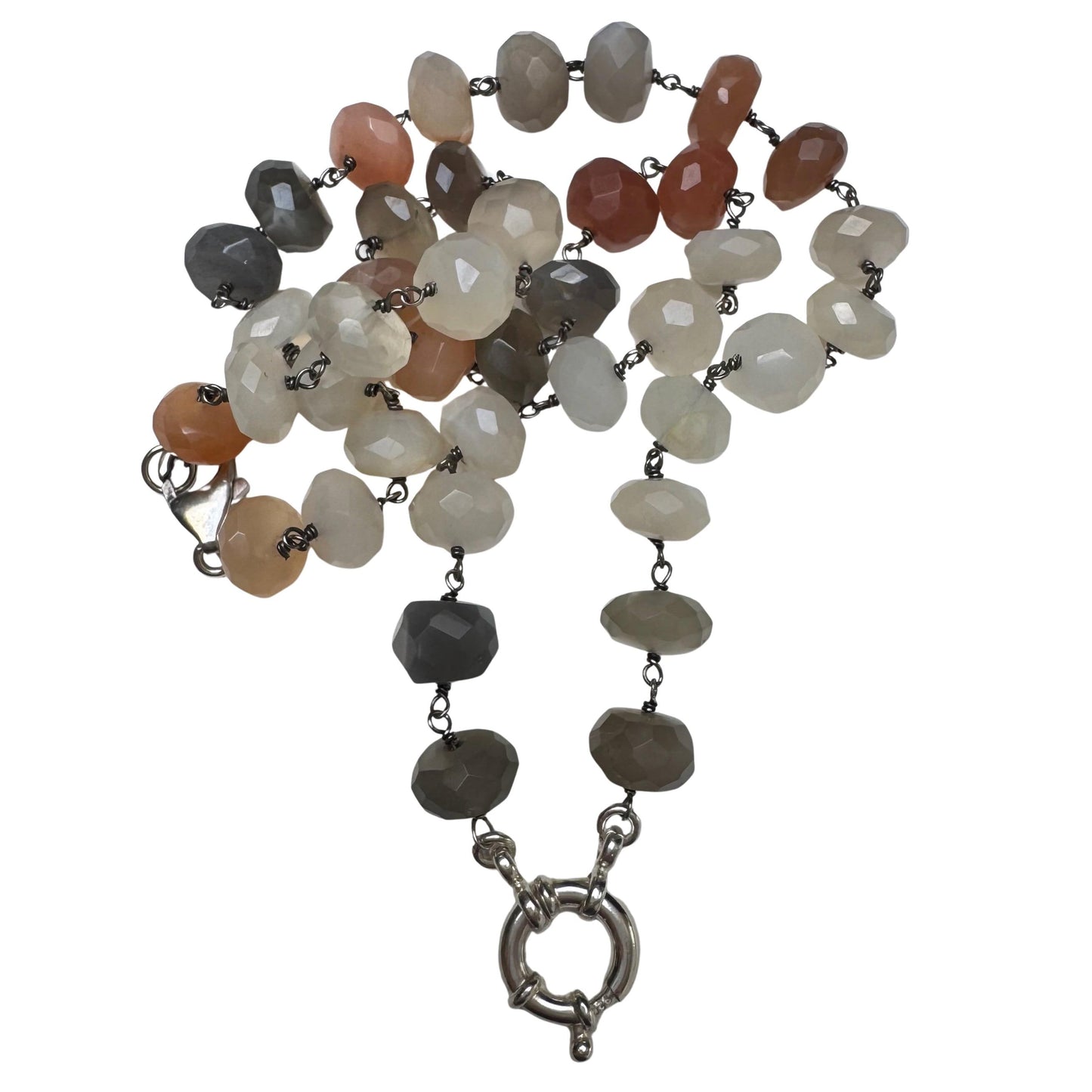 reworked V I N T A G E // sterling silver wire wrapped agate bead chain with charm holder bolt clasp / 19"
