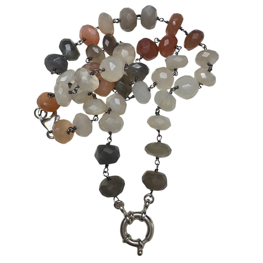 reworked V I N T A G E // sterling silver wire wrapped agate bead chain with charm holder bolt clasp / 19"