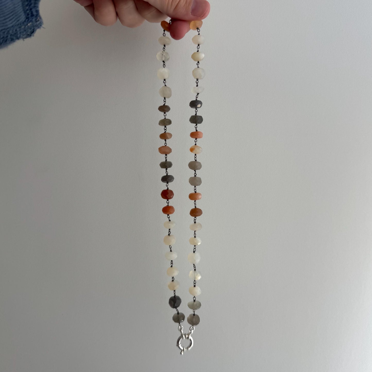 reworked V I N T A G E // sterling silver wire wrapped agate bead chain with charm holder bolt clasp / 19"