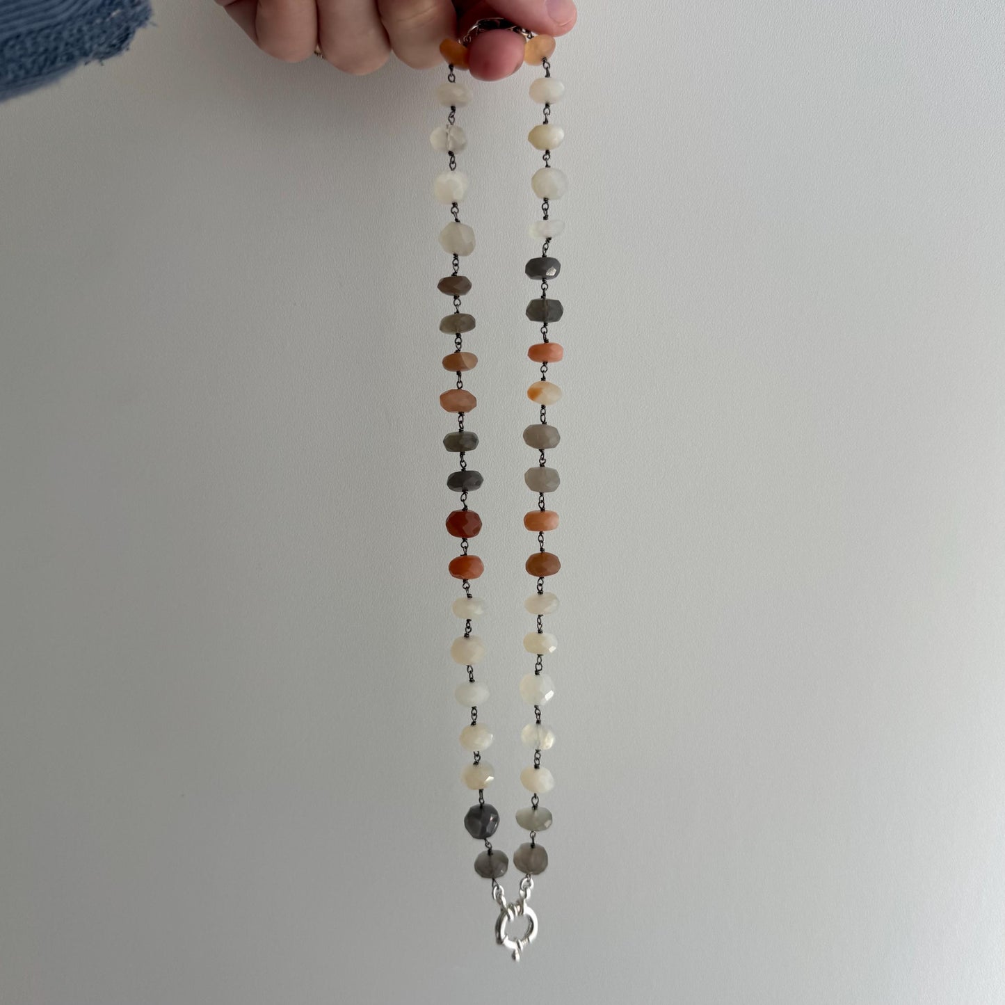 reworked V I N T A G E // sterling silver wire wrapped agate bead chain with charm holder bolt clasp / 19"
