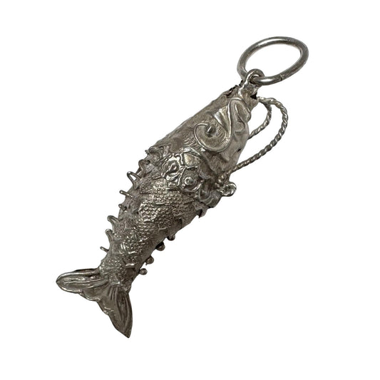 V I N T A G E // wiggle dance / sterling silver articulated ornate fish / a pendant