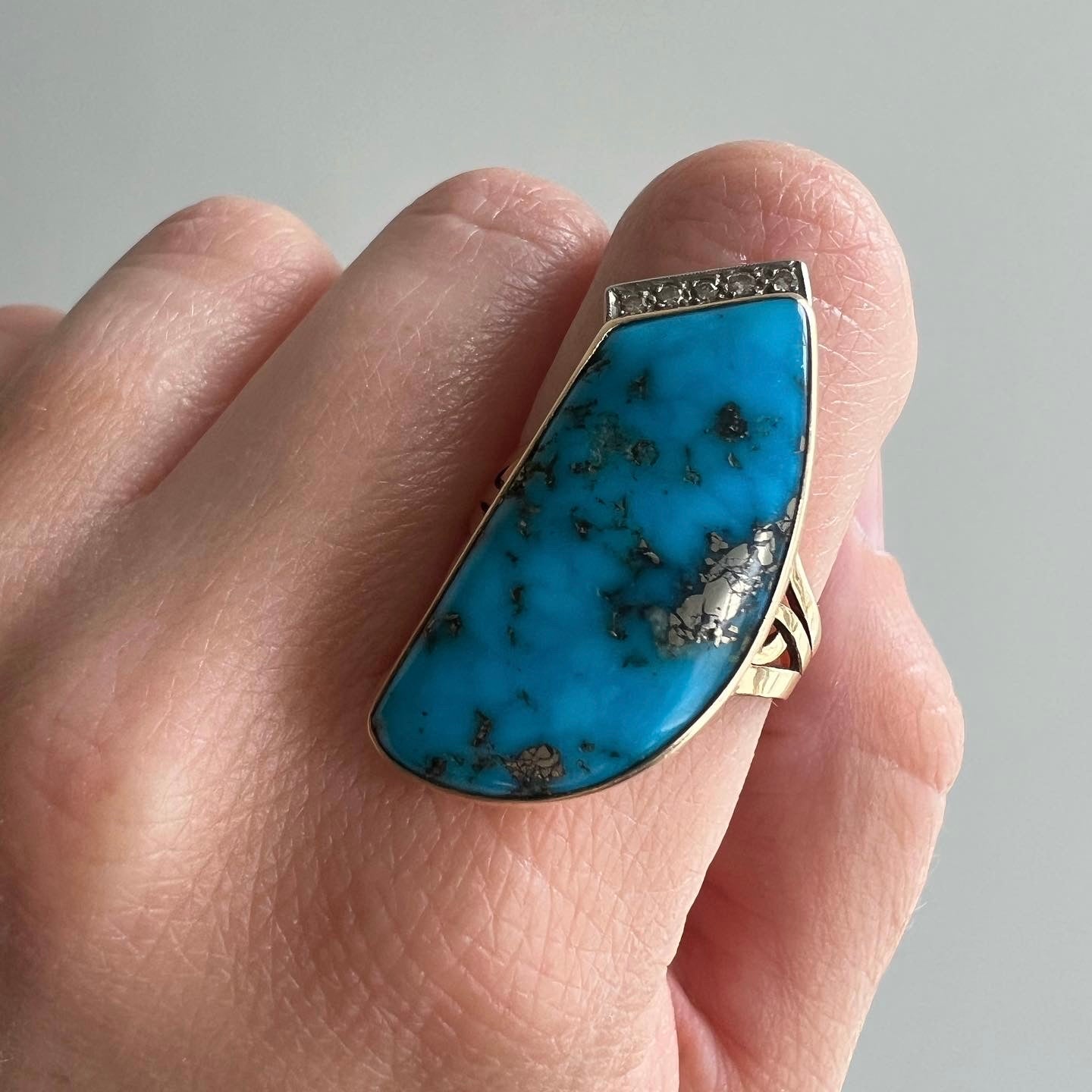 V I N T A G E // turquoise temptation / 14k white gold, diamonds and turquoise bearing pyrite / size 7