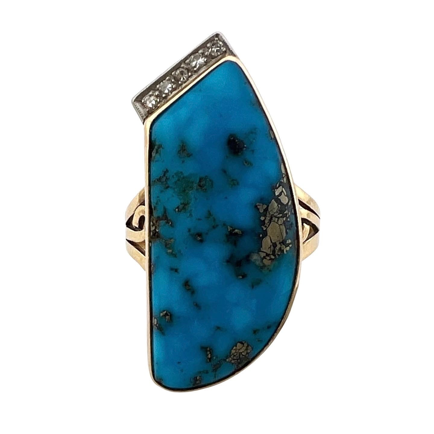 V I N T A G E // turquoise temptation / 14k white gold, diamonds and turquoise bearing pyrite / size 7